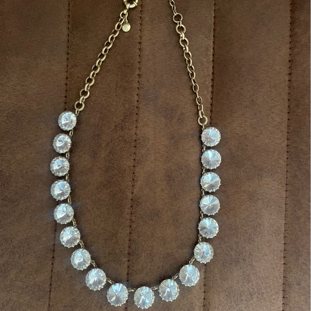 J Crew Gold Tone & Clear Crystal Dot Necklace